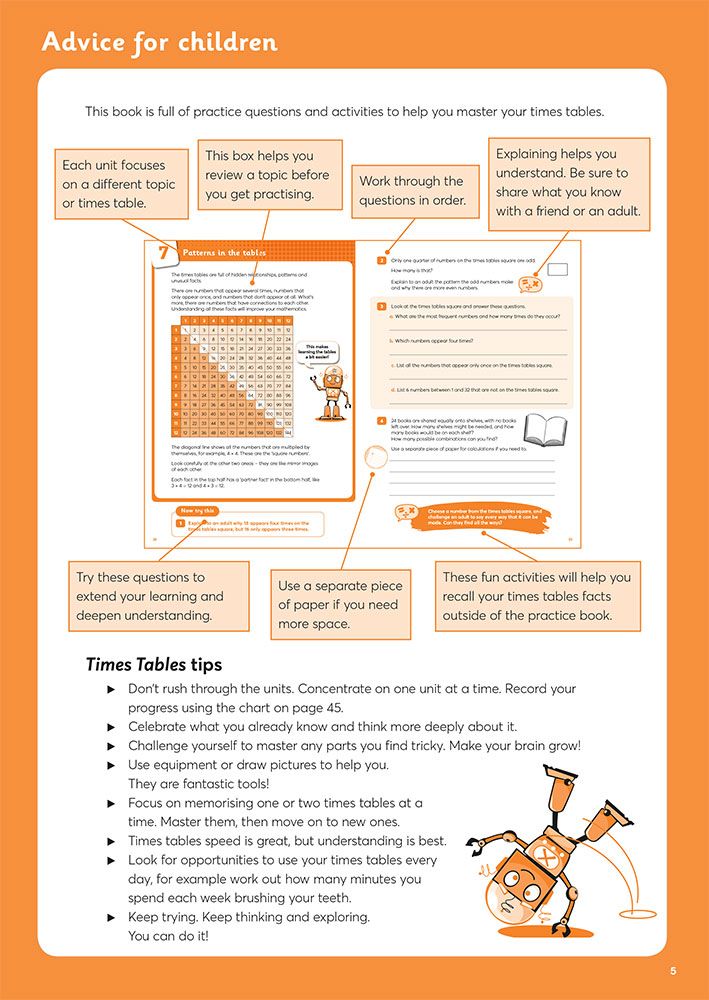 Advice for children page showing how to use the workbook effectively