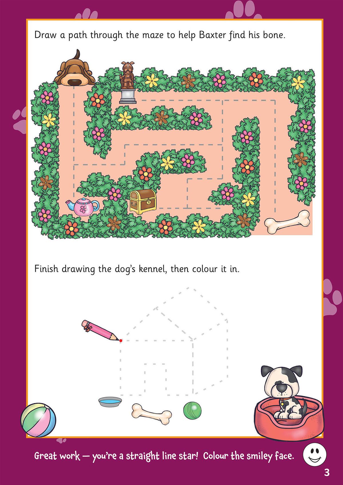 Sample activity page with maze and drawing tasks