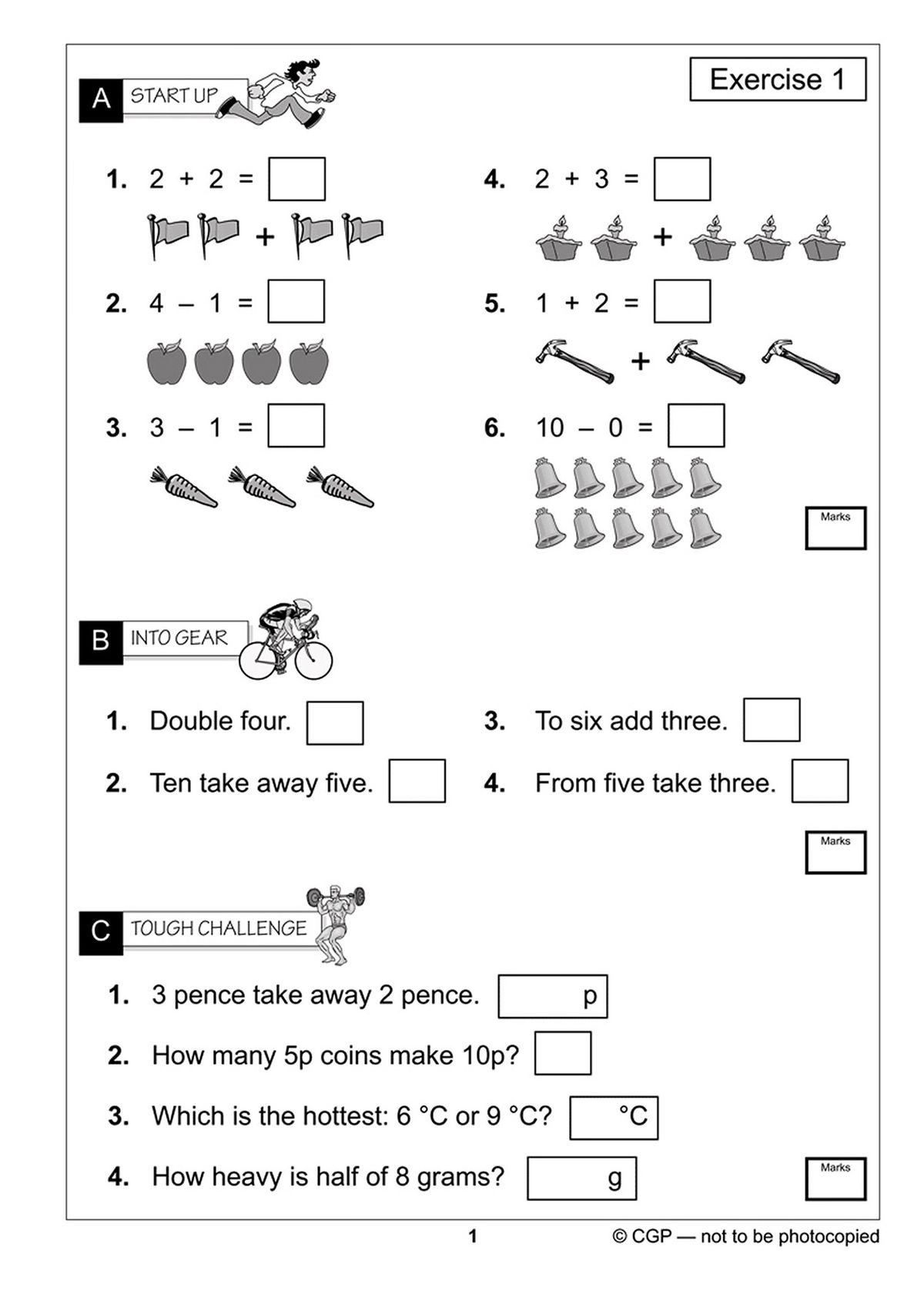 Sample page showing three difficulty levels of mental arithmetic exercises