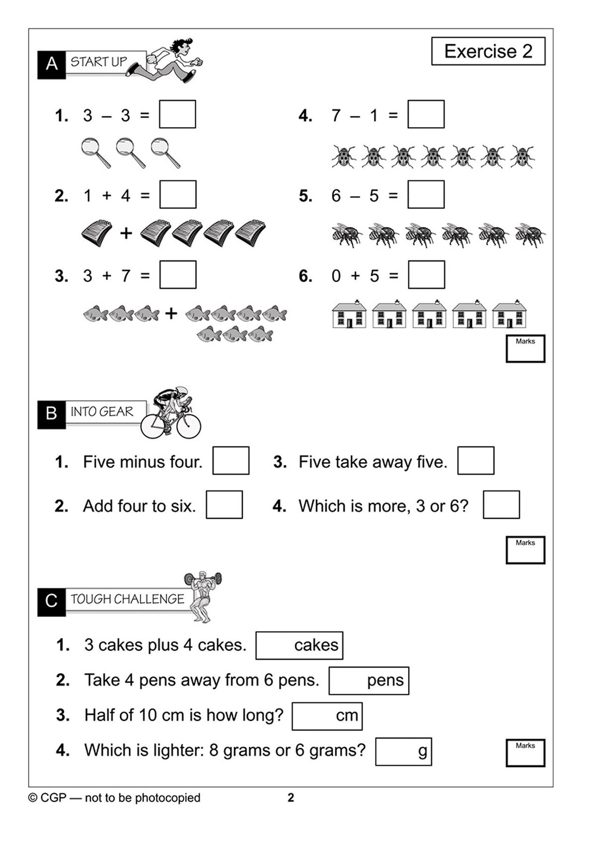Another sample page with visual aids including pictures of objects to support early number work
