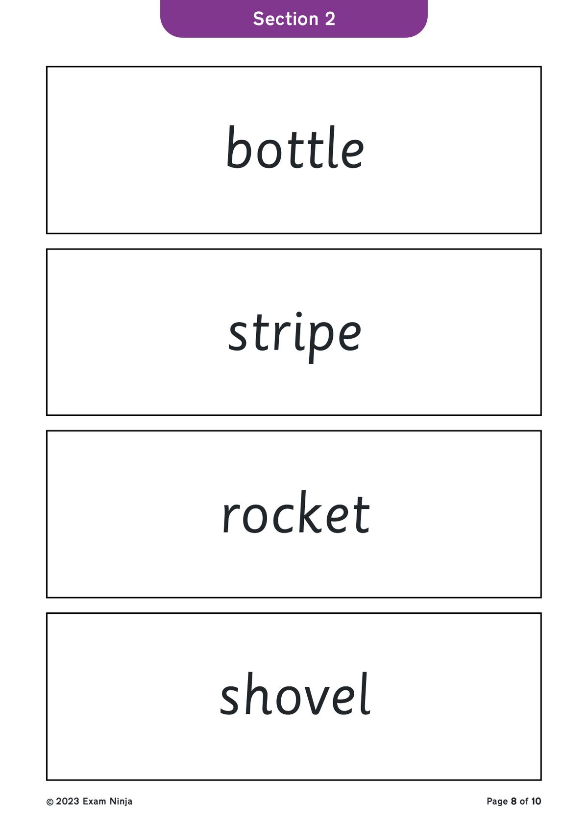 Sample page from Year 1 Phonics Practice Tests showing word examples