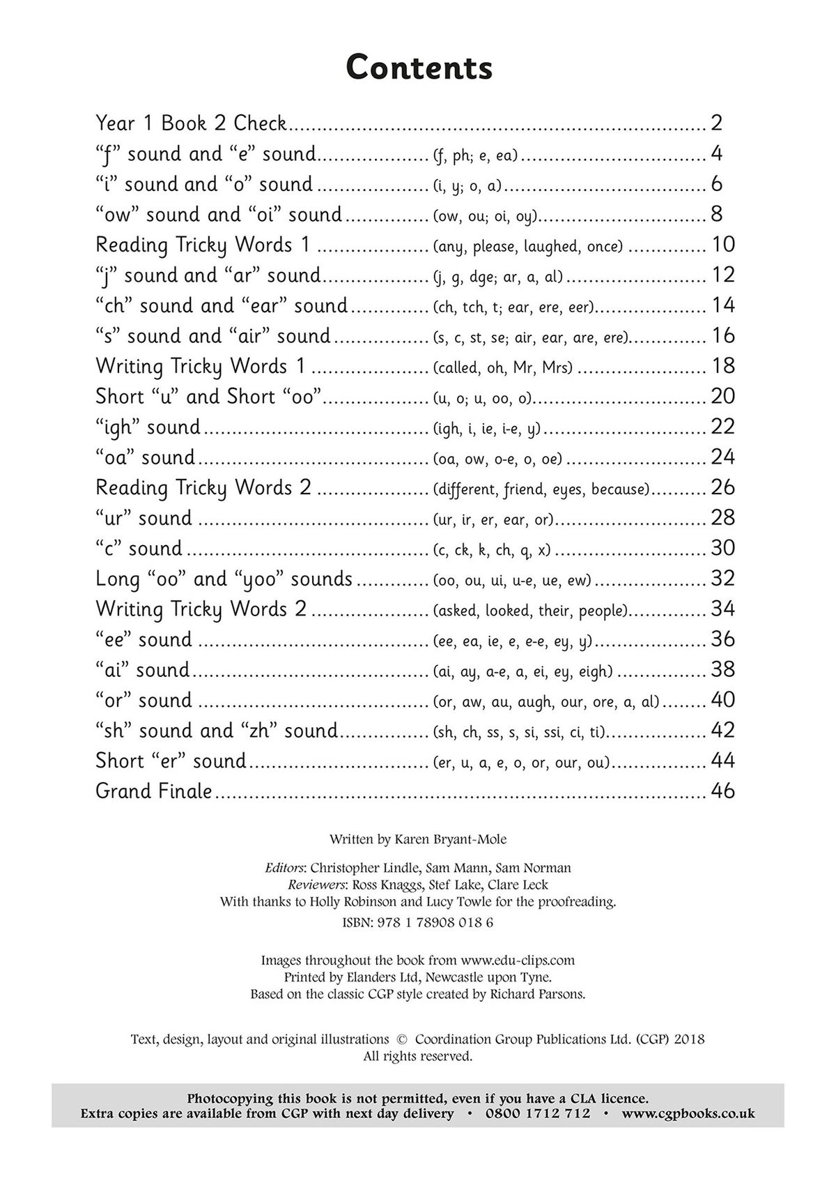 Contents page listing all phonics topics covered in Book 3