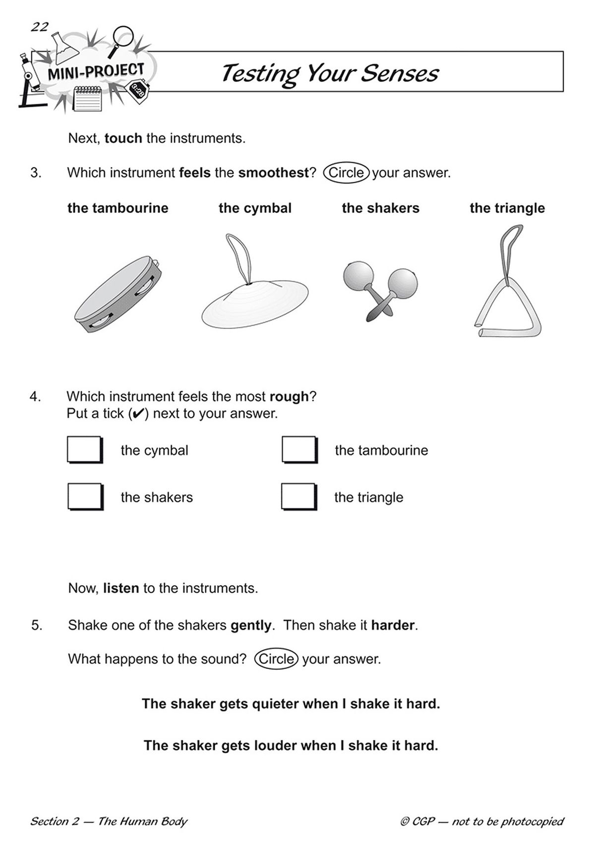 Continuation of the Testing Your Senses mini-project showing sensory activities