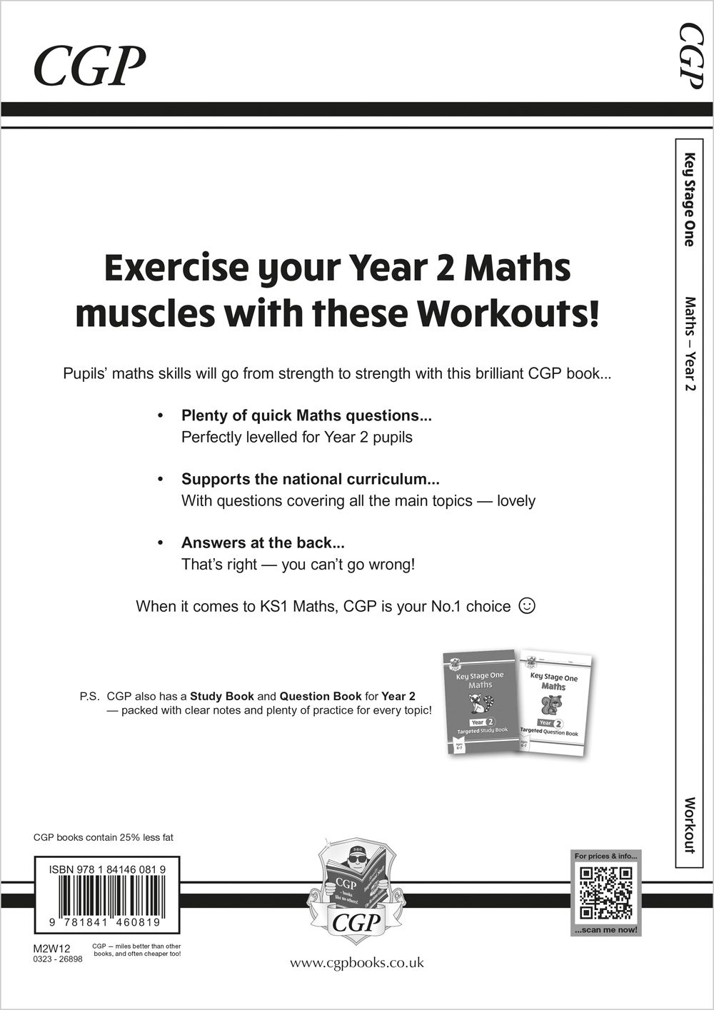 Back cover of the Year 2 Maths Workout Book showing curriculum coverage and features