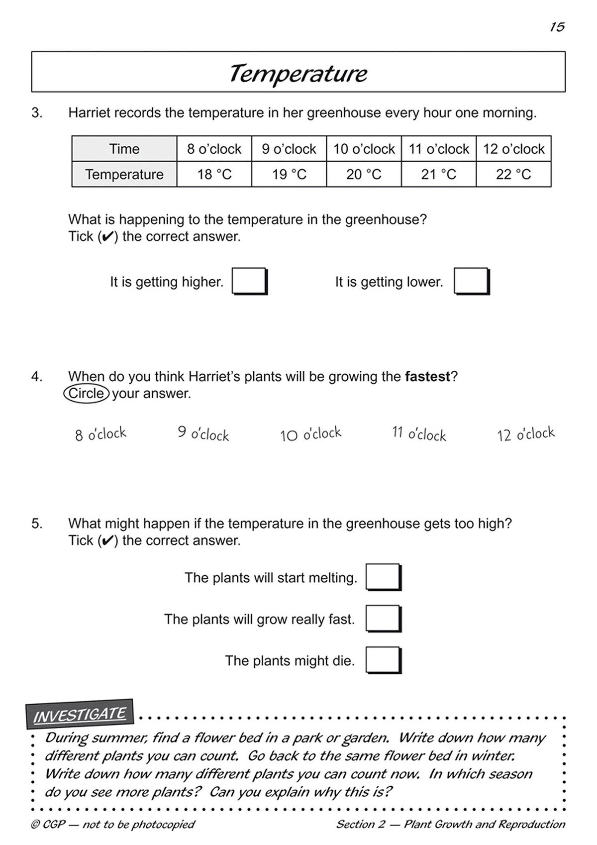 Back cover displaying learning objectives and curriculum coverage for Growing Plants