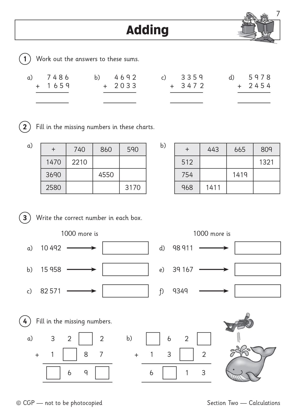 Sample page from the Year 4 Maths Workout Book showing addition practice questions