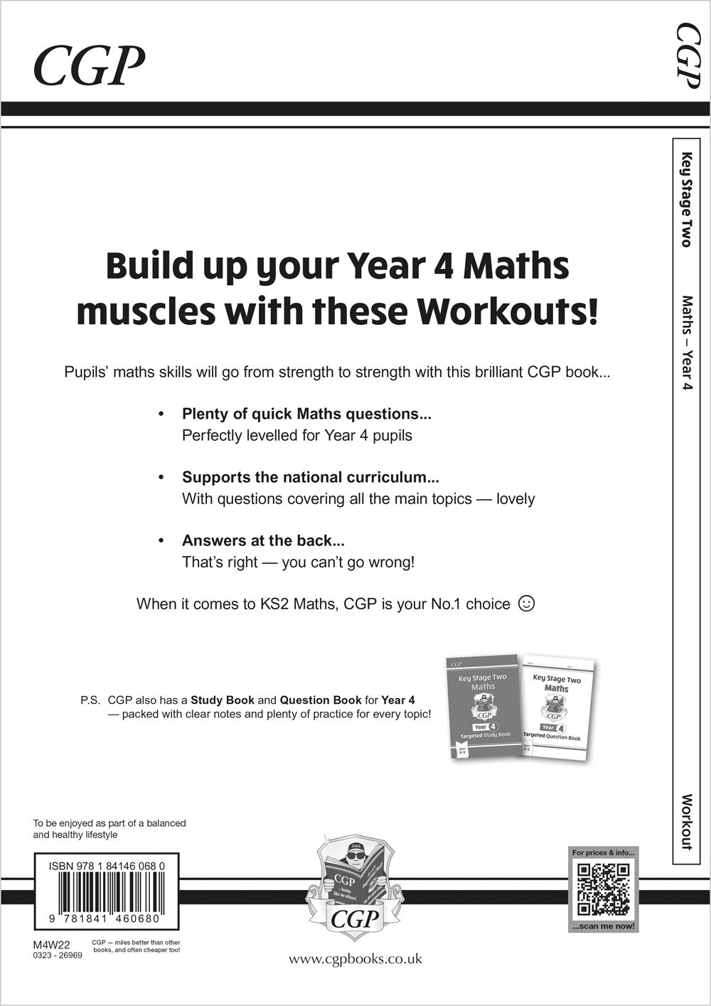 Back cover of the Year 4 Maths Workout Book showing overview and ISBN barcode