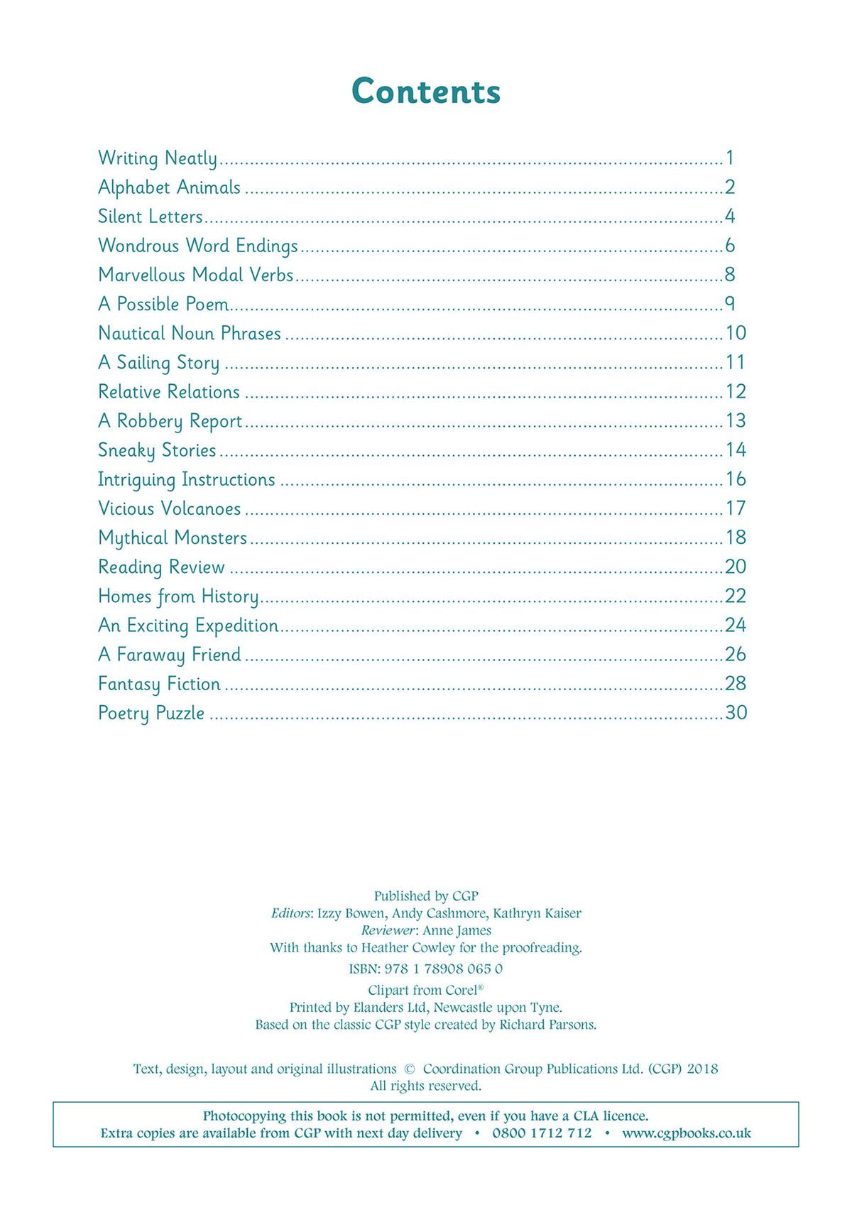 Sample handwriting exercise featuring nautical noun phrases with guided lines and illustrations