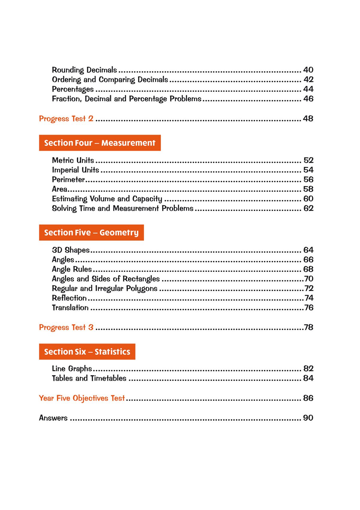 Contents page listing all sections and progress tests