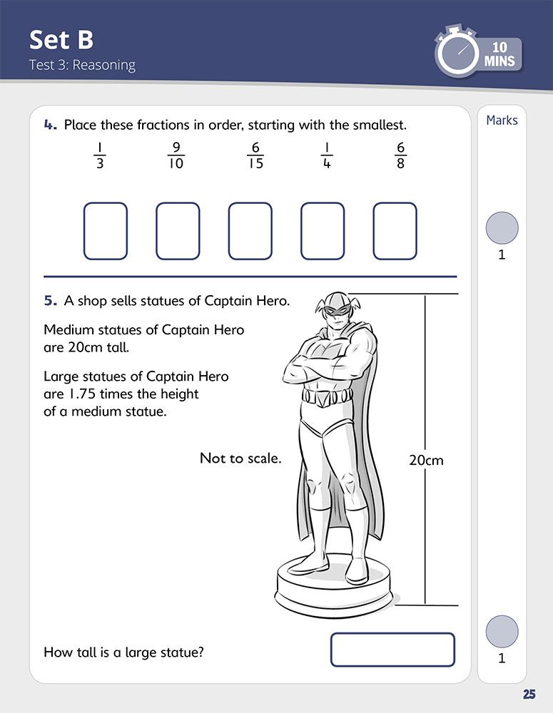 Sample reasoning test page showing fractions and ratio questions
