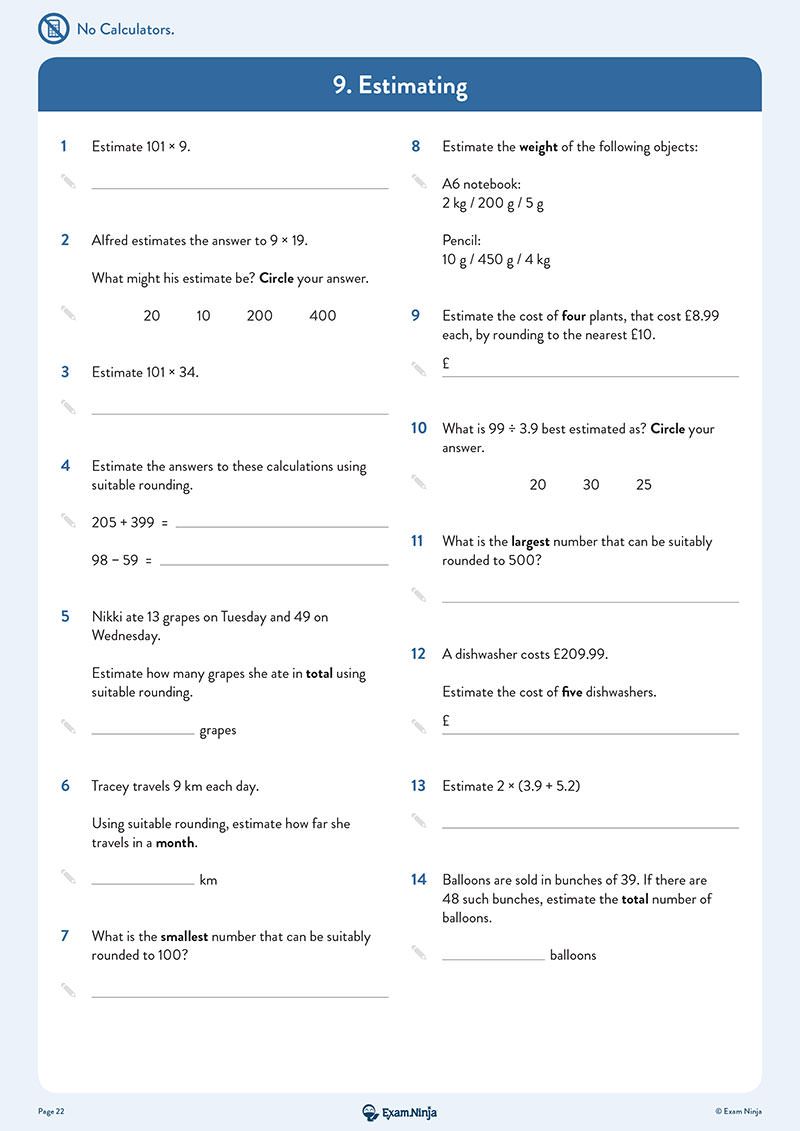 Estimating test page with questions on rounding, approximation and real-world estimation problems