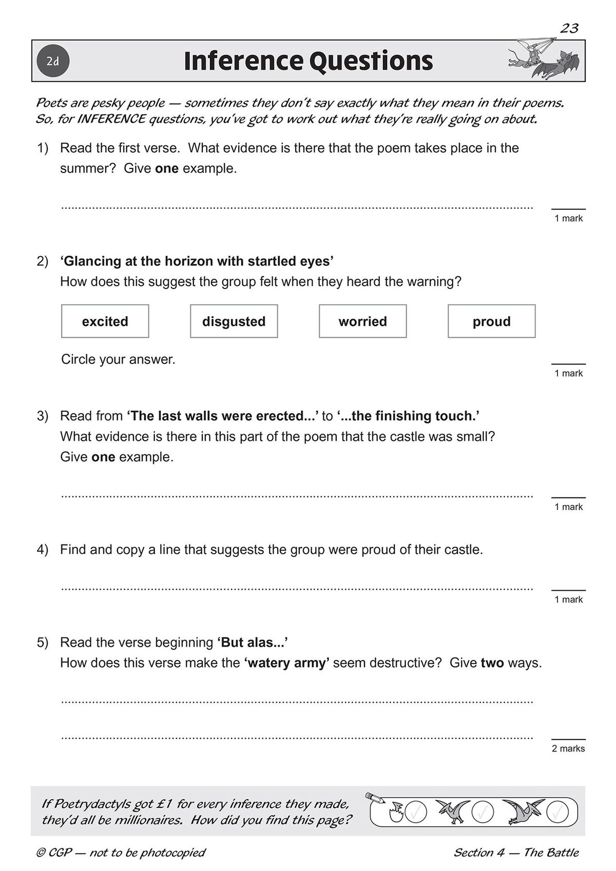 Sample inference questions page from Year 6 Reading SAT Buster Stretch Poetry