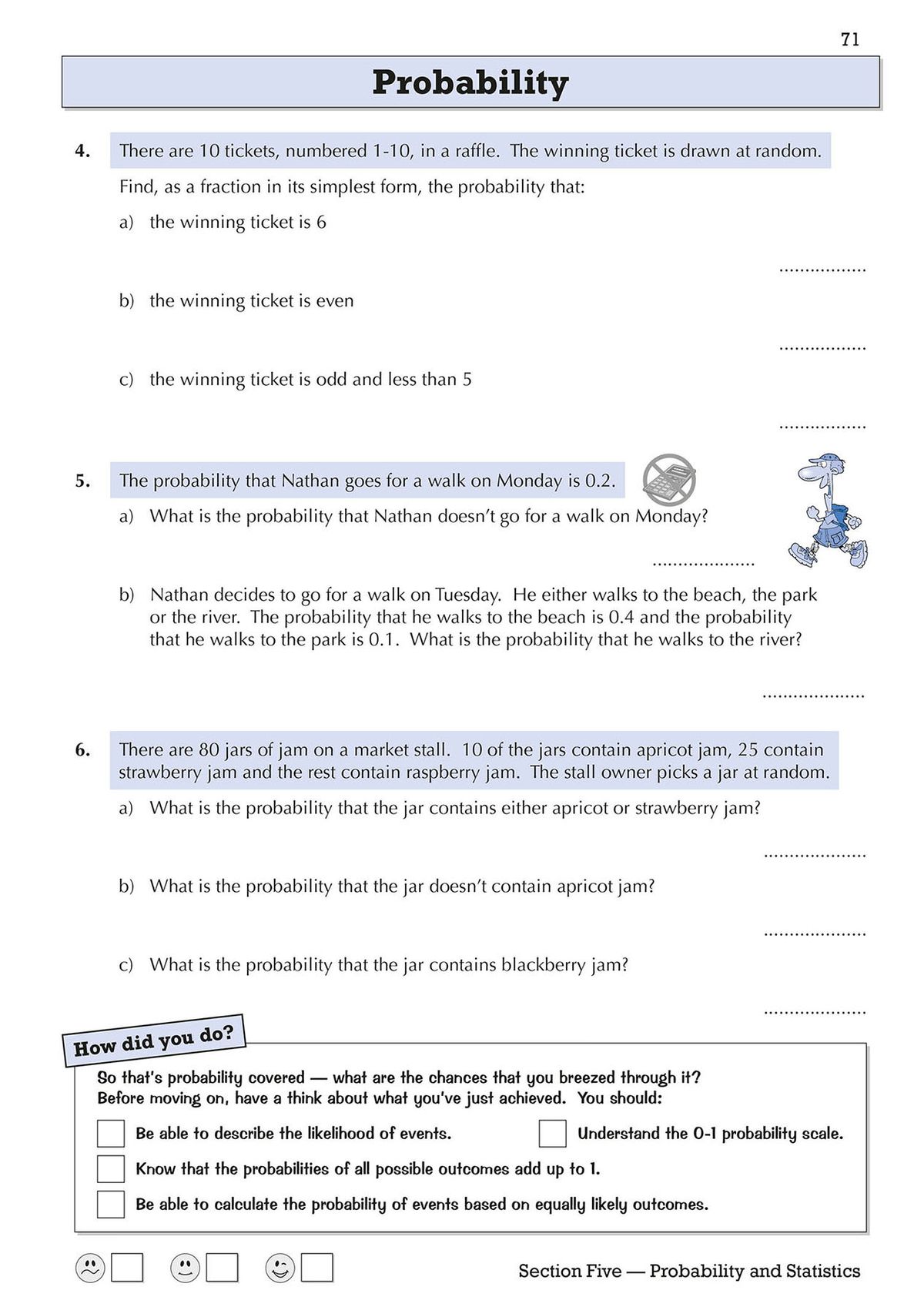 Year 7 Maths Targeted Workbook probability practice questions page
